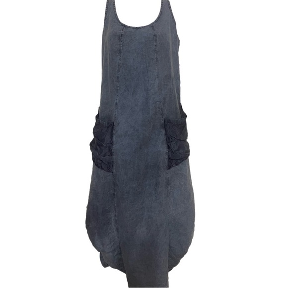 Luna Luz Lagenlook Sleeveless Pocket Washed Linen Dress - Picture 1 of 13